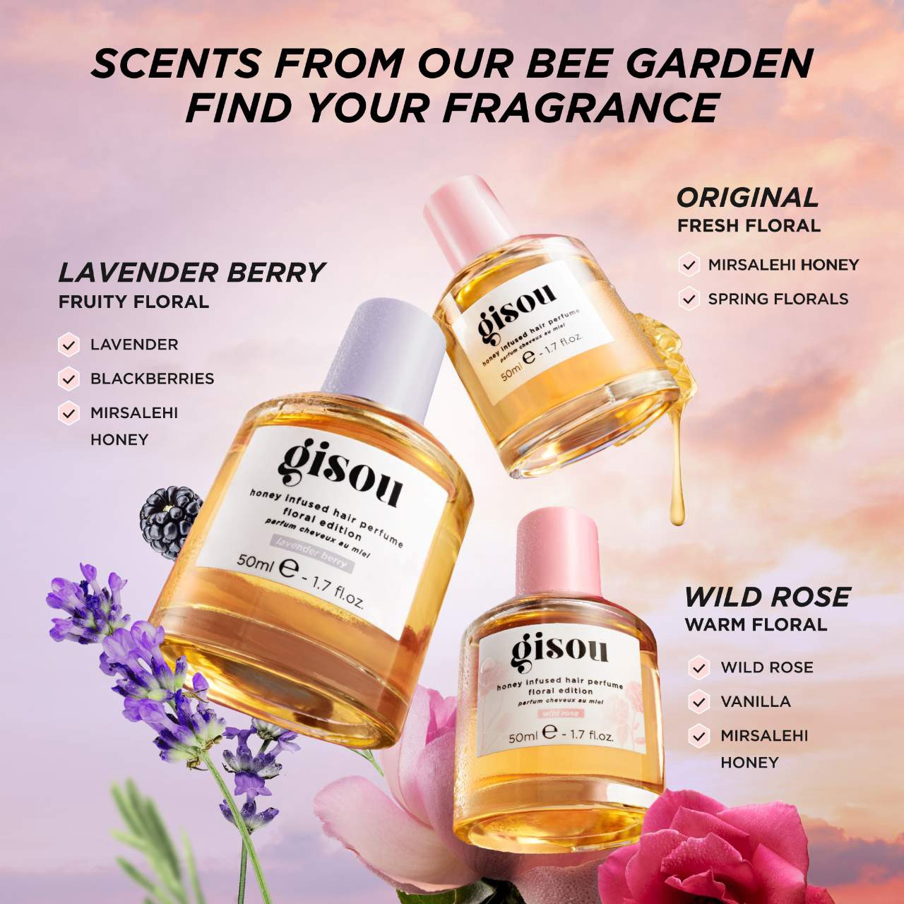 slide 7 of 9, Gisou Mini Lavender Berry Honey Infused Hair Perfume 0.5 oz/15ml, 0.5 oz/15 ml