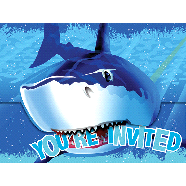 slide 1 of 1, Creative Converting Shark Splash Invitations, 8 ct