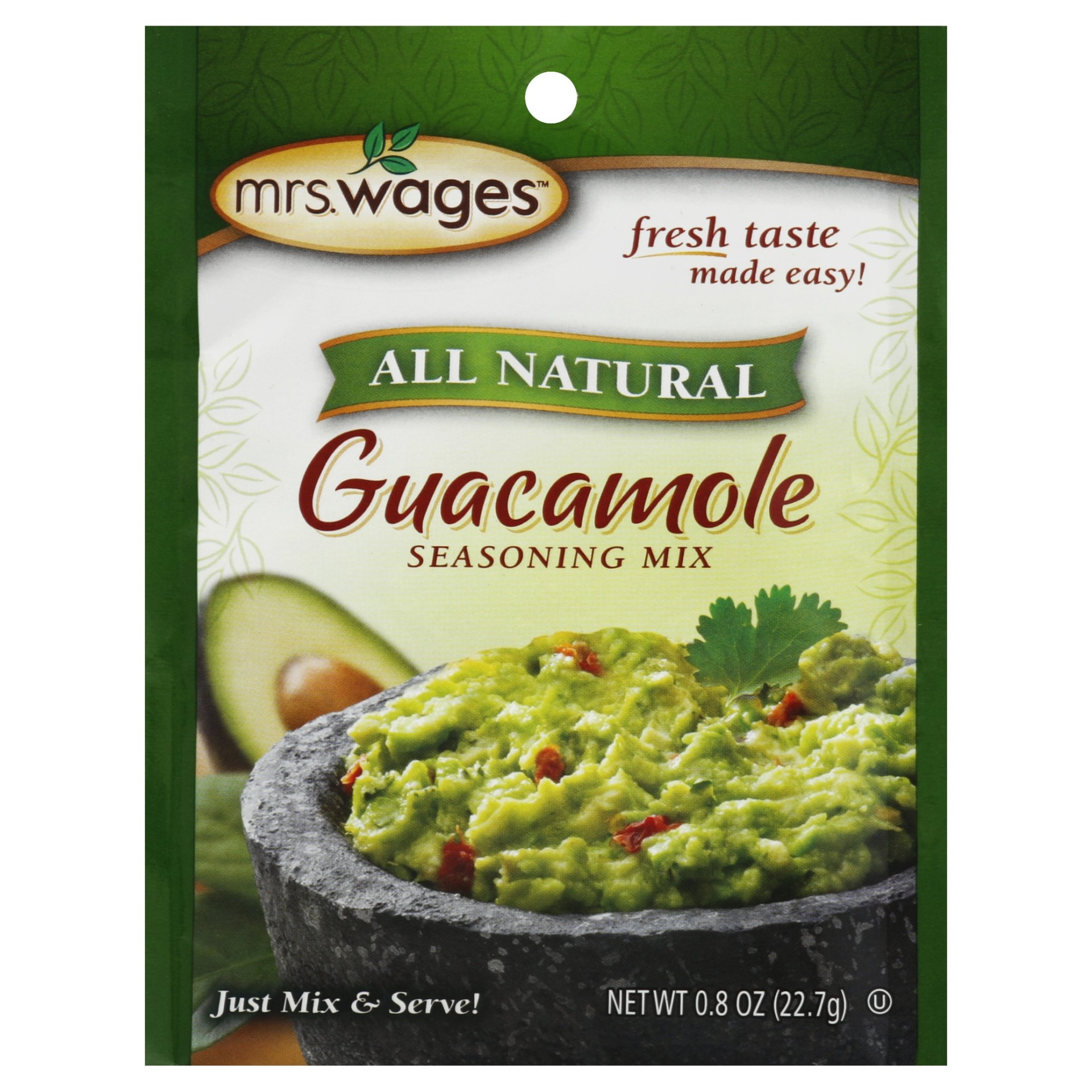 slide 1 of 1, Mrs. Wages All Natural Guacamole Seasoning Mix, 0.8 oz