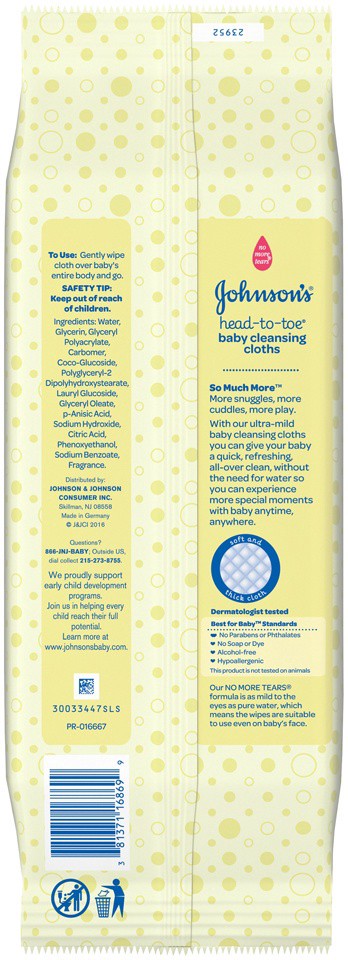 slide 2 of 6, Johnson's Head-To-Toe Extra Large Cleansing Cloths 15 ea, 15 ct