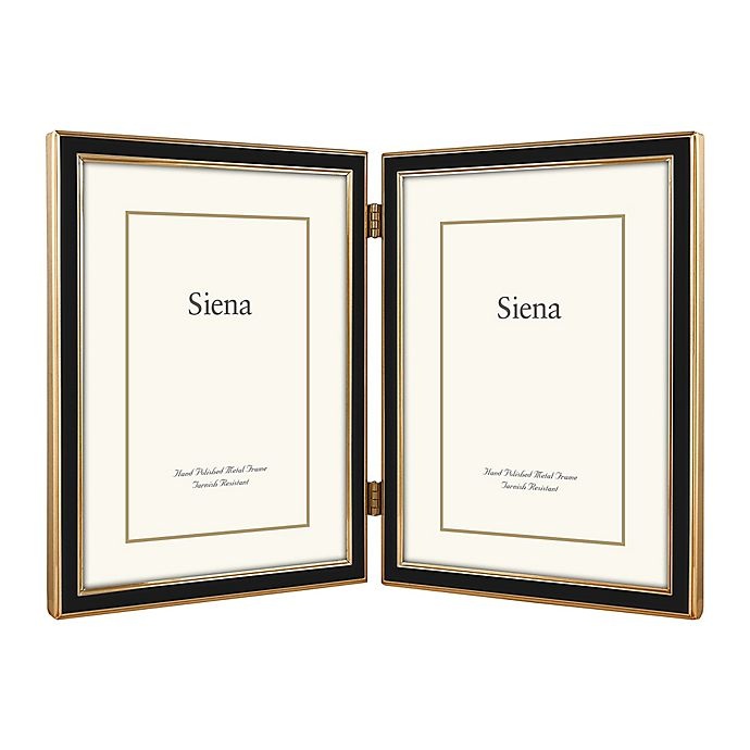 slide 1 of 1, Siena 2-Photo Cast Metal Narrow Frame - Black/Gold, 4 in x 6 in