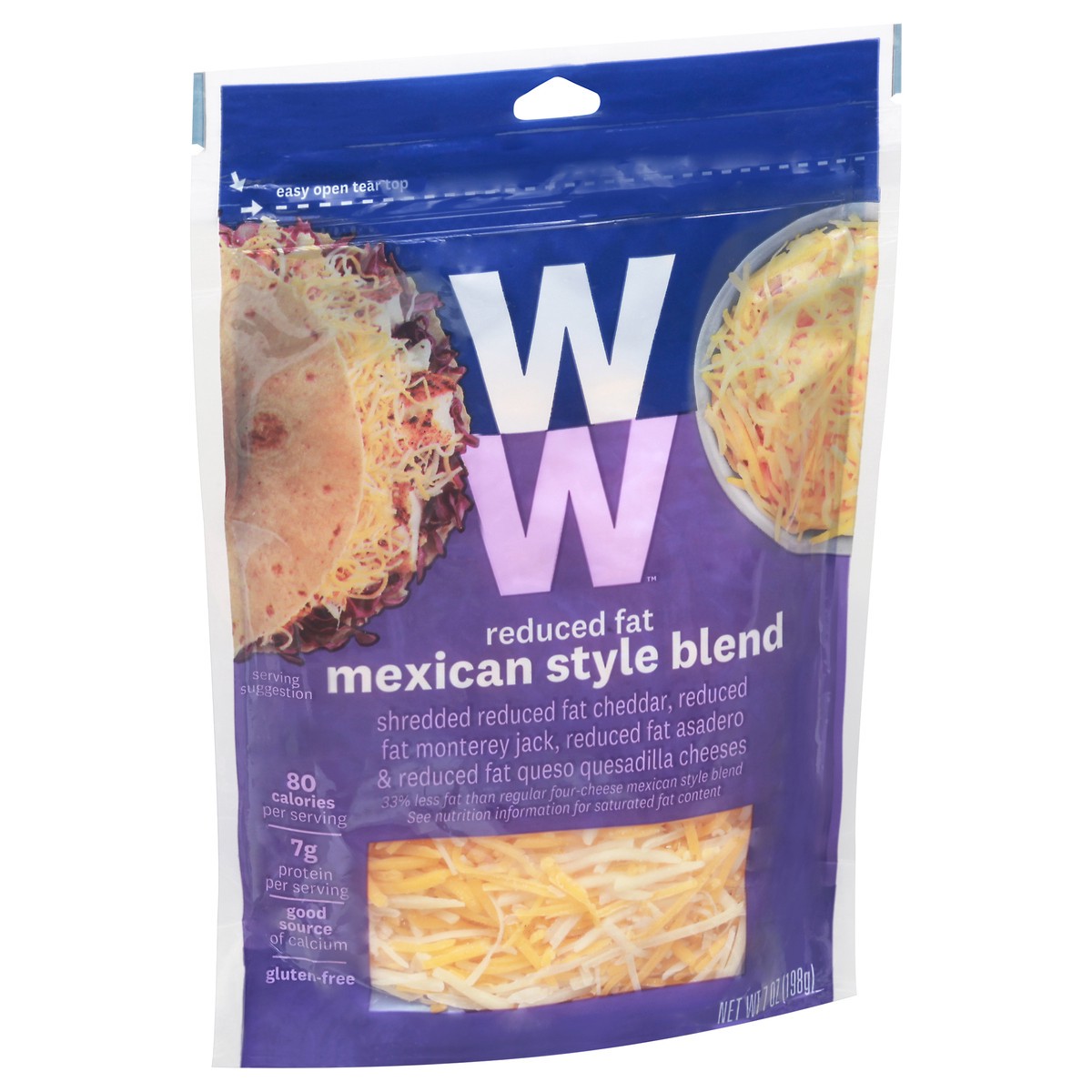 slide 6 of 9, WW™ Reduced-Fat Mexican Style Blend Shredded Cheese 7 oz (198 g), 7 oz