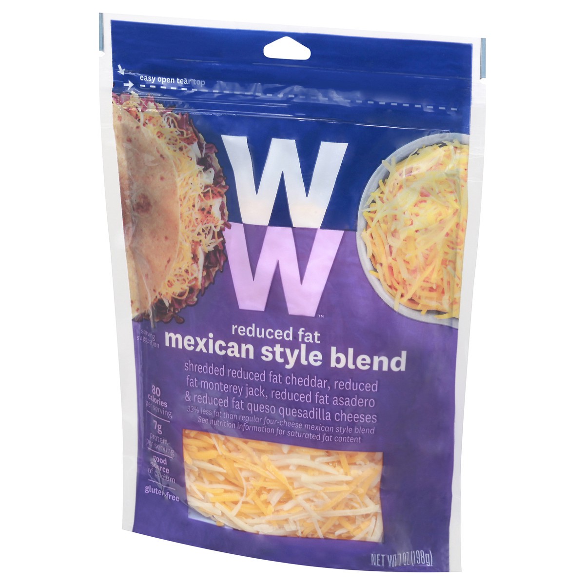 slide 9 of 9, WW™ Reduced-Fat Mexican Style Blend Shredded Cheese 7 oz (198 g), 7 oz