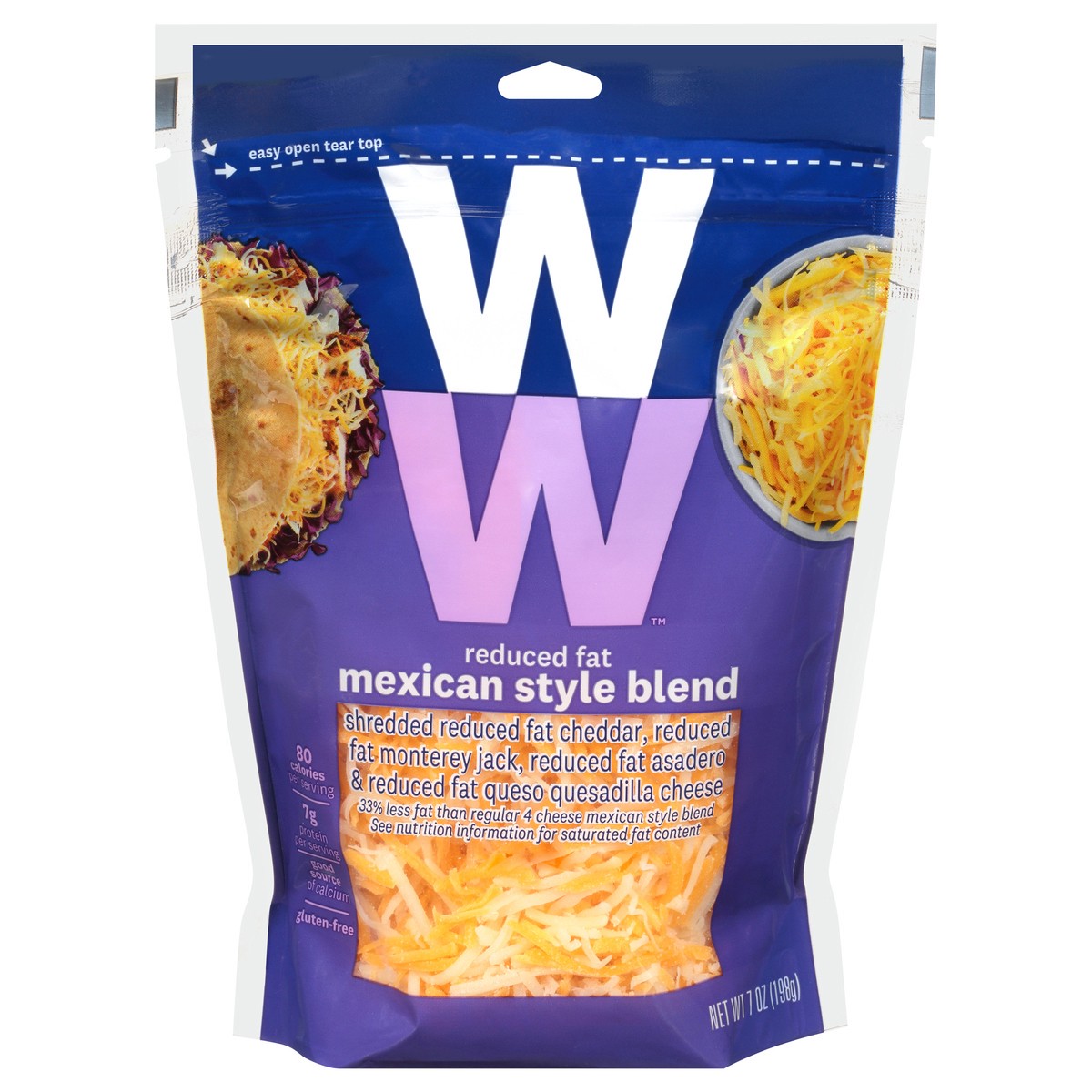 slide 1 of 9, WW™ Reduced-Fat Mexican Style Blend Shredded Cheese 7 oz (198 g), 7 oz