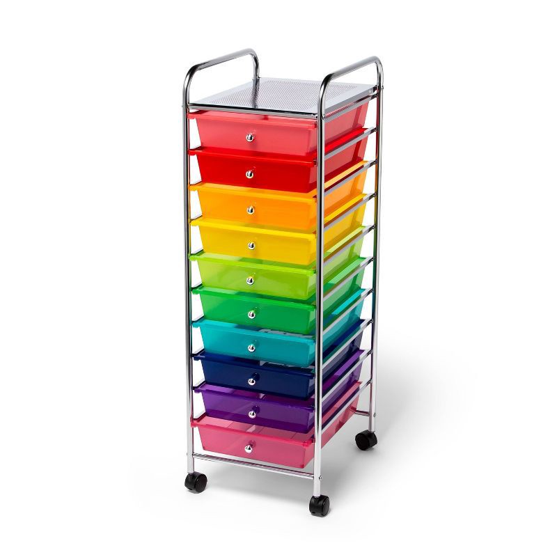 slide 1 of 3, 10 Shelf Rolling Cart Rainbow, Teacher Supplies - up&up™, 1 ct