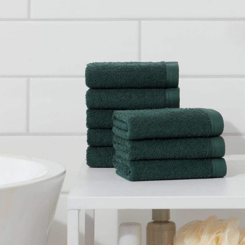 slide 2 of 4, 8pk Antimicrobial Washcloth Set Dark Green - Room Essentials™: Cotton Terry, Midweight, Machine Washable, Oeko-Tex Certified, 8 ct
