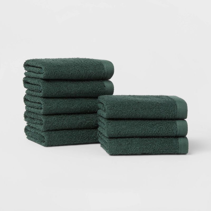slide 1 of 4, 8pk Antimicrobial Washcloth Set Dark Green - Room Essentials™: Cotton Terry, Midweight, Machine Washable, Oeko-Tex Certified, 8 ct