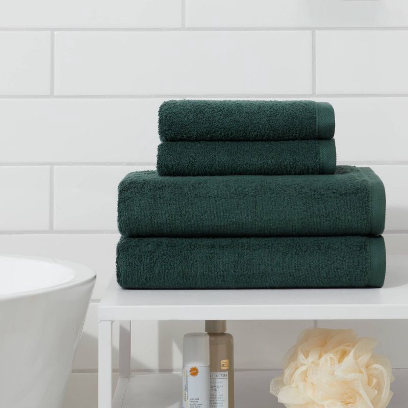 slide 2 of 6, 4pk Antimicrobial Assorted Bath and Hand Towel Set Dark Green - Room Essentials™: Cotton Dobby Weave, Midweight GSM, 4 ct