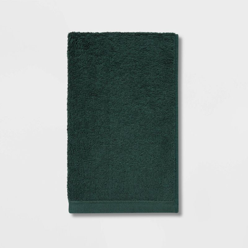 slide 3 of 6, 4pk Antimicrobial Assorted Bath and Hand Towel Set Dark Green - Room Essentials™: Cotton Dobby Weave, Midweight GSM, 4 ct