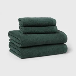4pk Antimicrobial Assorted Bath and Hand Towel Set Dark Green - Room Essentials™: Cotton Dobby Weave, Midweight GSM