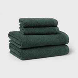 4pk Antimicrobial Assorted Bath and Hand Towel Set Dark Green - Room Essentials™: Cotton Dobby Weave, Midweight GSM
