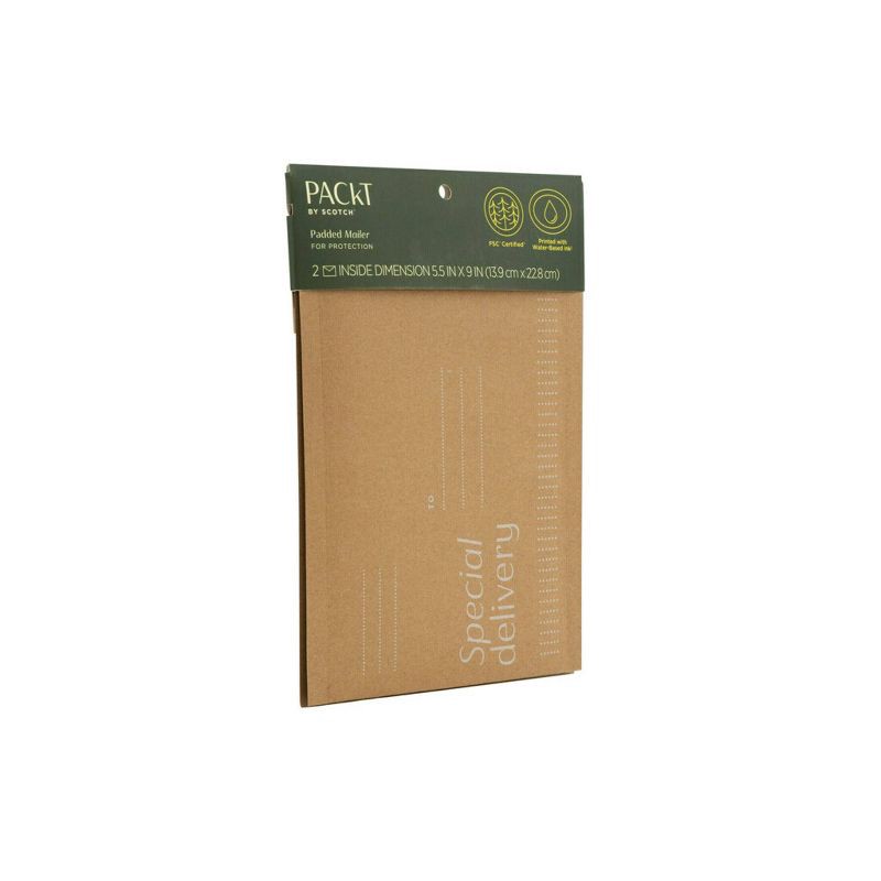 slide 3 of 5, Scotch 2pk Packt Small Mailer: Self-Adhesive Padded Envelopes, 6x9 Inch, Beige, Mailing Packaging, 2 ct