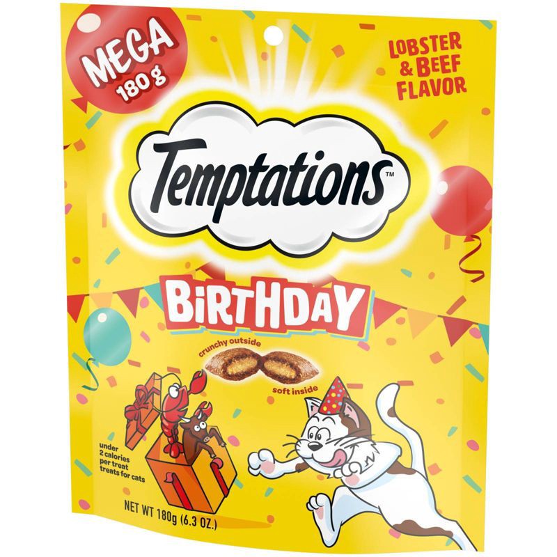slide 5 of 5, Temptations Lobster and Beef Flavor Birthday Cat Treats - 6.3oz, 6.3 oz