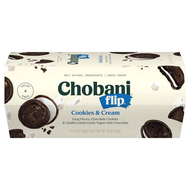 slide 1 of 7, Chobani Flip Cookies & Cream Low Fat Greek Yogurt - 4ct/4.5oz, 4 ct; 4.5 oz