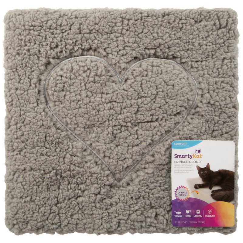 slide 1 of 1, SmartyKat Crinkle Cloud Heart Stitched Cat Mat and Bed - Charcoal, 1 ct