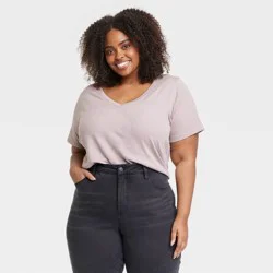 Women's Short Sleeve V-Neck Top - Ava & Viv™ Taupe 3X