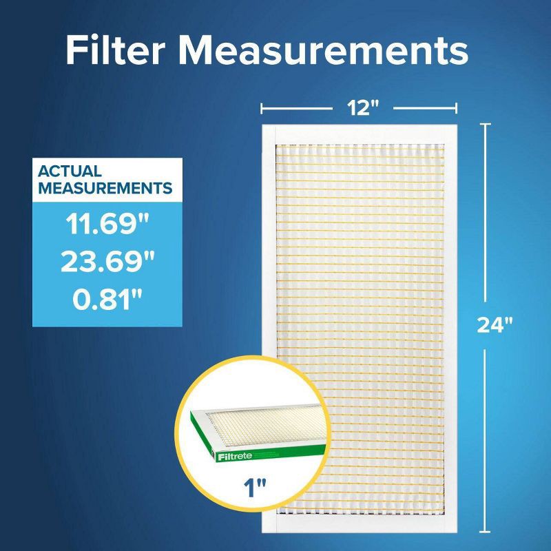 slide 2 of 11, Filtrete 12"x 24"x 1" MPR 700 Dust Pollen and Pet Dander Electrostatic Air Filter: MERV 8, Furnace & AC Filter, 3-Month Use, 1 ct