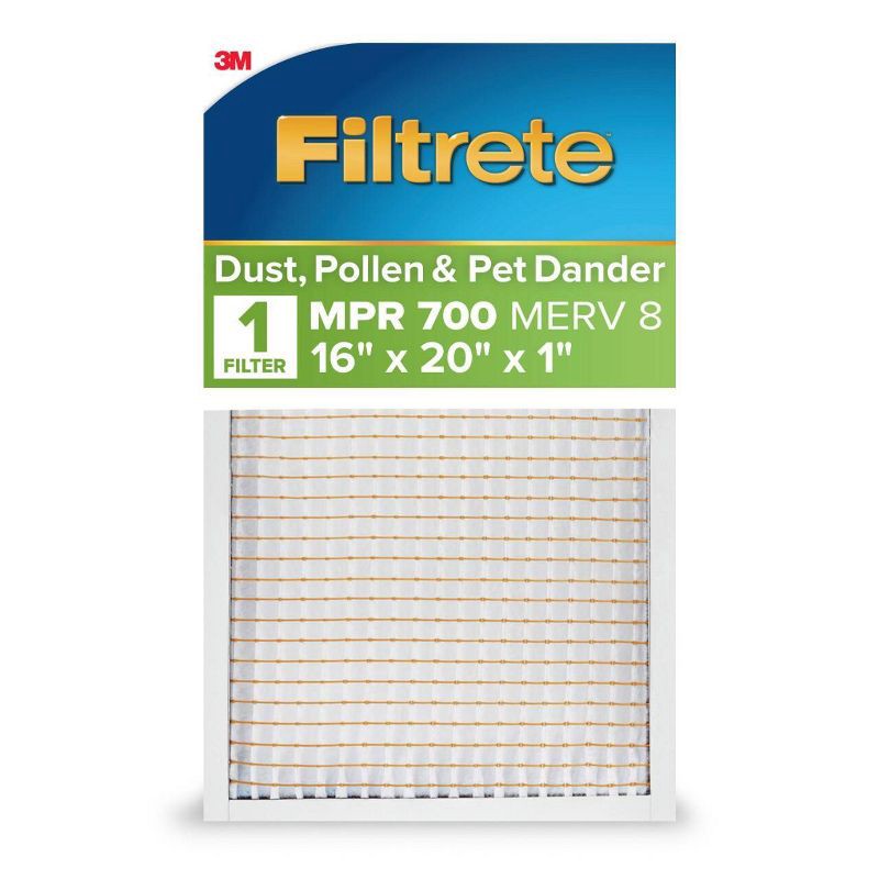 slide 1 of 13, Filtrete 16" x 20" MPR 700 Dust Pollen & Pet Dander Electrostatic Air Filter: MERV 8, Furnace & AC Filter, 3-Month Use, 1 ct