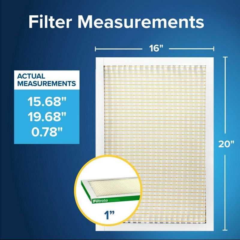 slide 12 of 13, Filtrete 16" x 20" MPR 700 Dust Pollen & Pet Dander Electrostatic Air Filter: MERV 8, Furnace & AC Filter, 3-Month Use, 1 ct