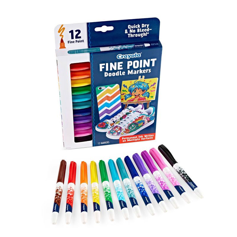 slide 3 of 6, Crayola 12pk Doodle & Draw Fine Point Doodle Markers: Artist Drawing Thin Markers, Multicolored, 2mm, Ages 8+, 12 ct
