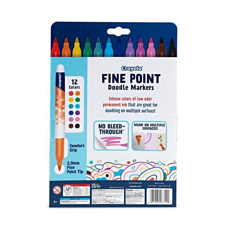 slide 4 of 6, Crayola 12pk Doodle & Draw Fine Point Doodle Markers: Artist Drawing Thin Markers, Multicolored, 2mm, Ages 8+, 12 ct