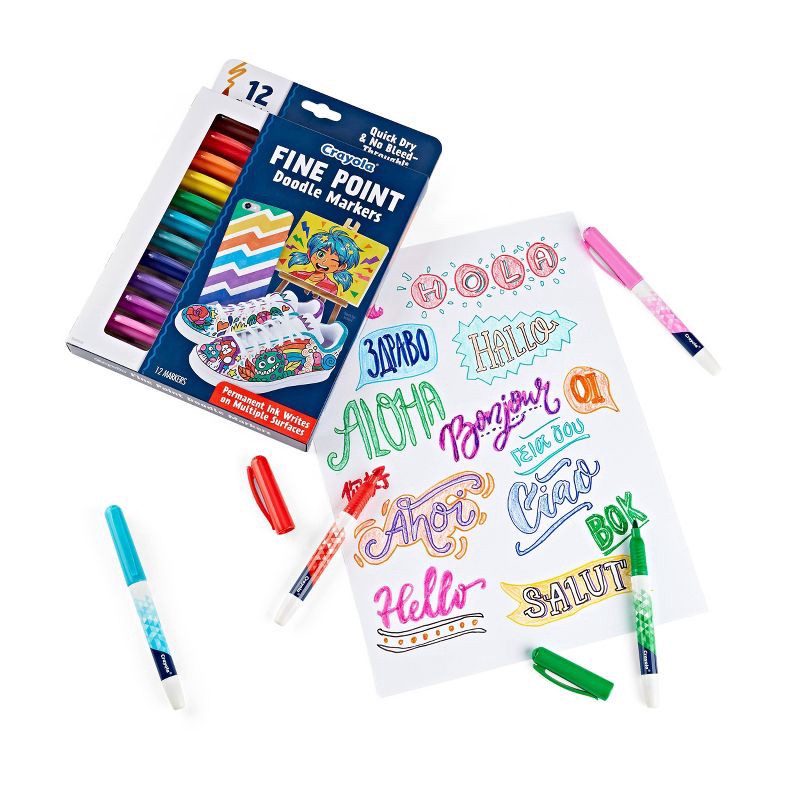slide 6 of 6, Crayola 12pk Doodle & Draw Fine Point Doodle Markers: Artist Drawing Thin Markers, Multicolored, 2mm, Ages 8+, 12 ct