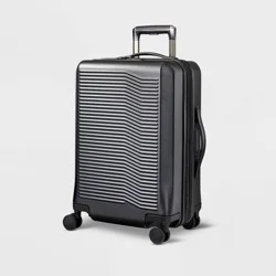 Signature Hardside Carry On Spinner Suitcase Matte Black - Open Story™: TSA Locks, Water-Resistant, Polycarbonate