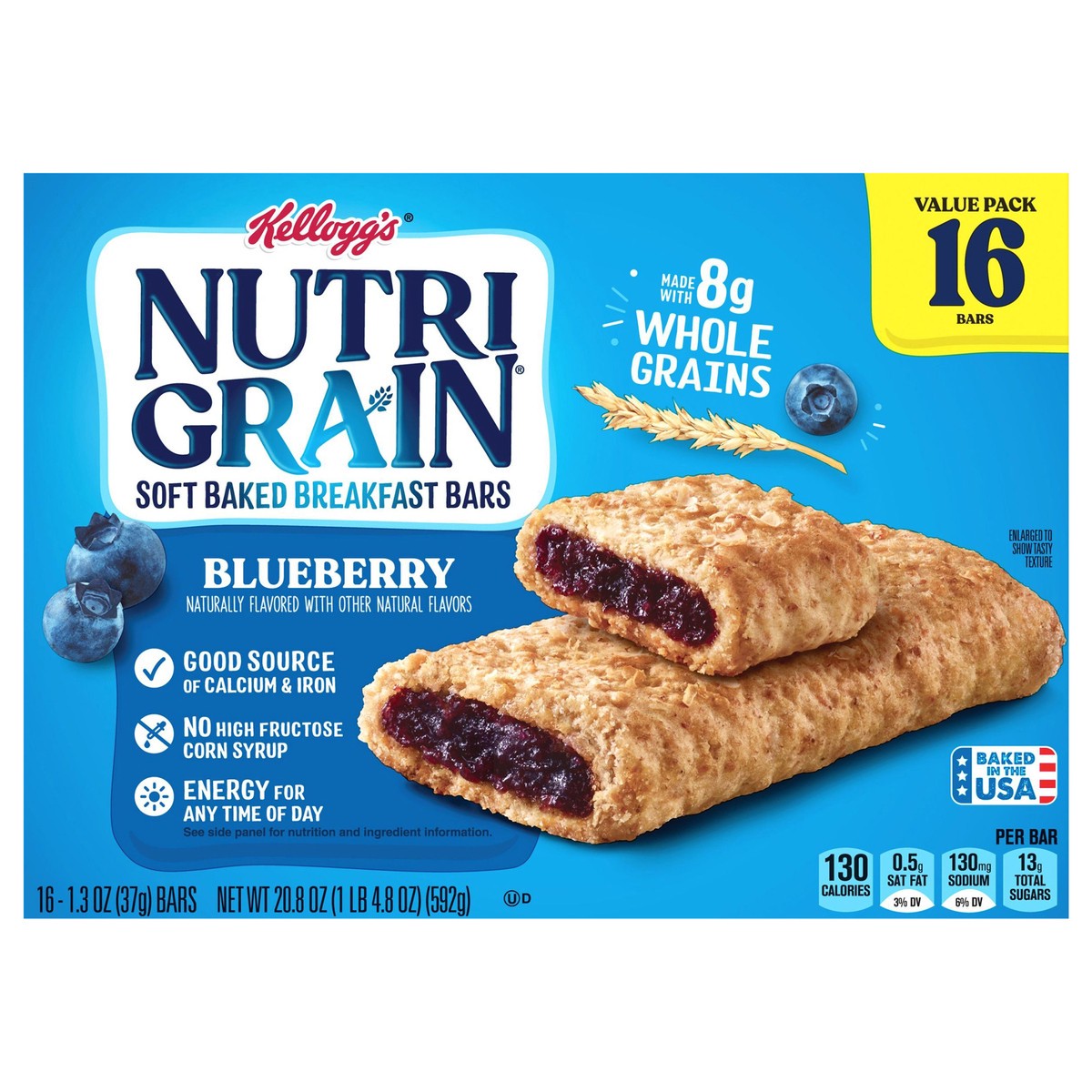 slide 1 of 1, Nutri-Grain Soft Baked Breakfast Bars, Blueberry, 20.8 oz, 16 Count, 20.8 oz