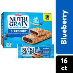 Nutri-Grain Breakfast Bars, Made with 10g Whole Grains, Snack Bars, Blueberry, 20.8oz Box, 16 Bars
