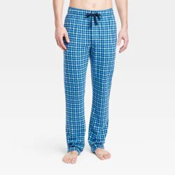 Men's Plaid Knit Pajama Pants - Goodfellow & Co Aqua Blue M