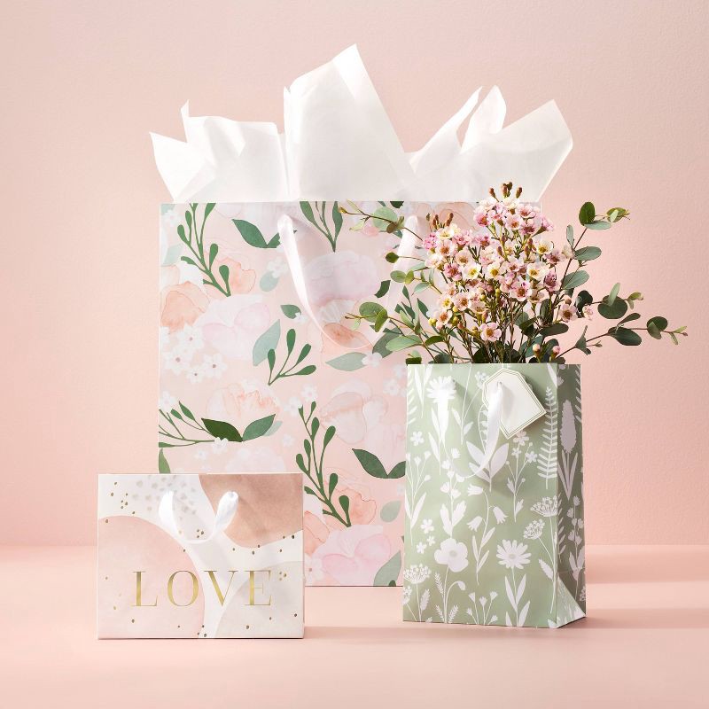 slide 2 of 3, Floral X-Small Wedding Gift Bag - Spritz™: Botanical Pattern, Multi-Colored, Paper, Bridal & Baby Shower, 8.375" Height, 1 ct