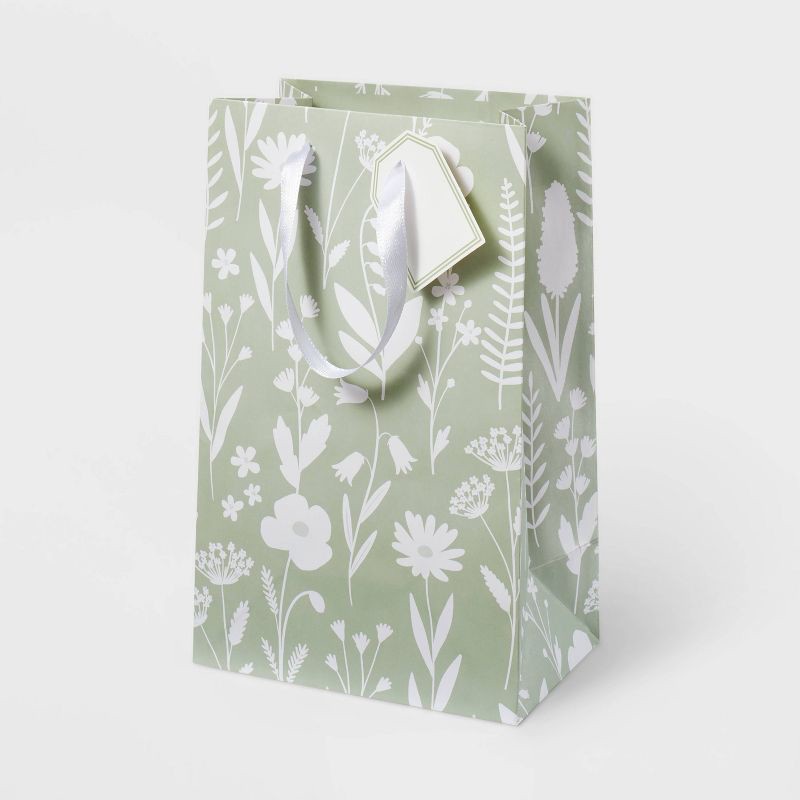 slide 1 of 3, Floral X-Small Wedding Gift Bag - Spritz™: Botanical Pattern, Multi-Colored, Paper, Bridal & Baby Shower, 8.375" Height, 1 ct