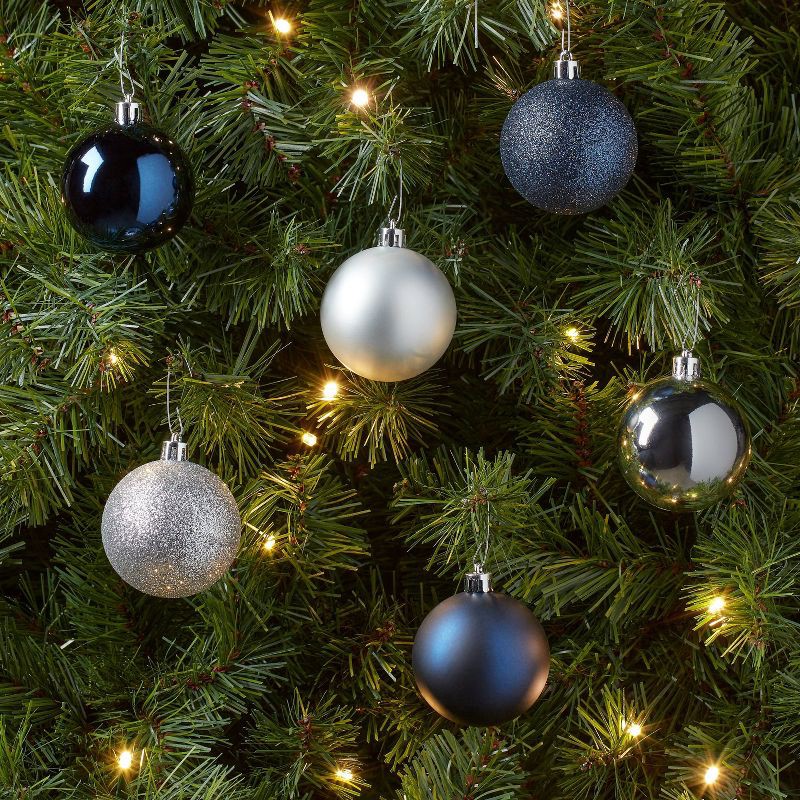 slide 2 of 3, 50ct Shatter-Resistant Round Christmas Tree Ornament Set Navy/Silver - Wondershop™: Luxury Indoor Decor, 2.36", 50 ct