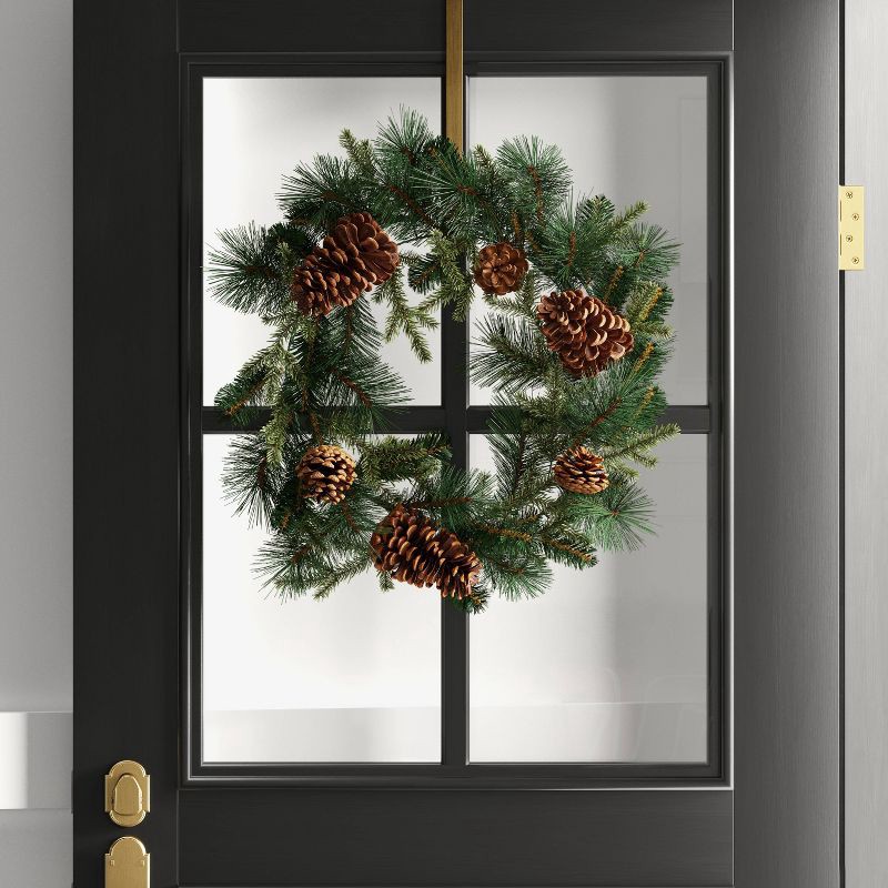 slide 2 of 3, 24" Mixed Greenery with Pinecones Artificial Christmas Wreath Green - Wondershop™: Indoor/Outdoor, Traditional Style, 1 ct