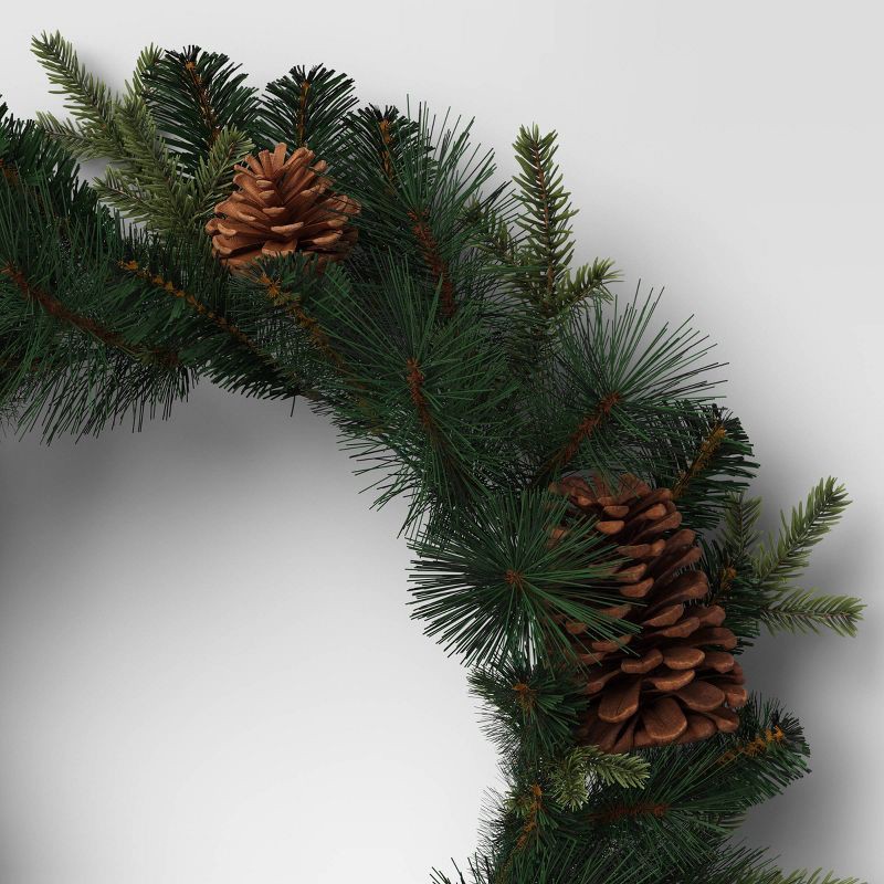 slide 3 of 3, 24" Mixed Greenery with Pinecones Artificial Christmas Wreath Green - Wondershop™: Indoor/Outdoor, Traditional Style, 1 ct