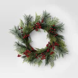 22" Mixed Pine with Red Berries Artificial Christmas Wreath - Wondershop™: Indoor/Outdoor Use