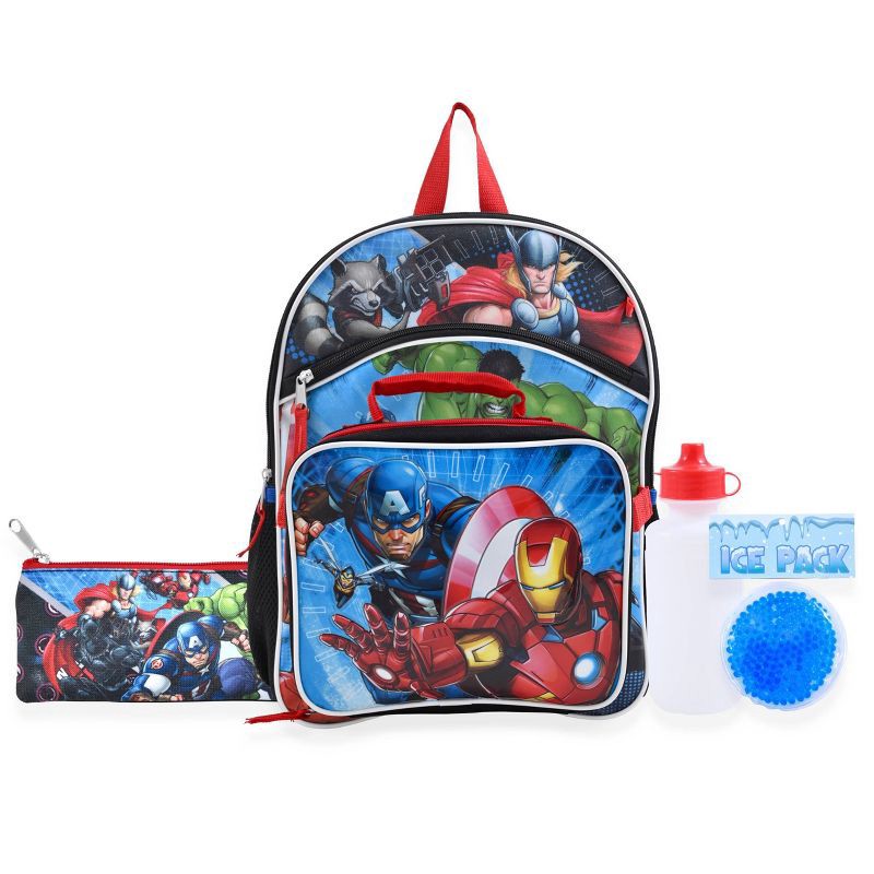 Marvel Spider-Man Backpack Kids 16 5PC Water Bottle School Combo Set 