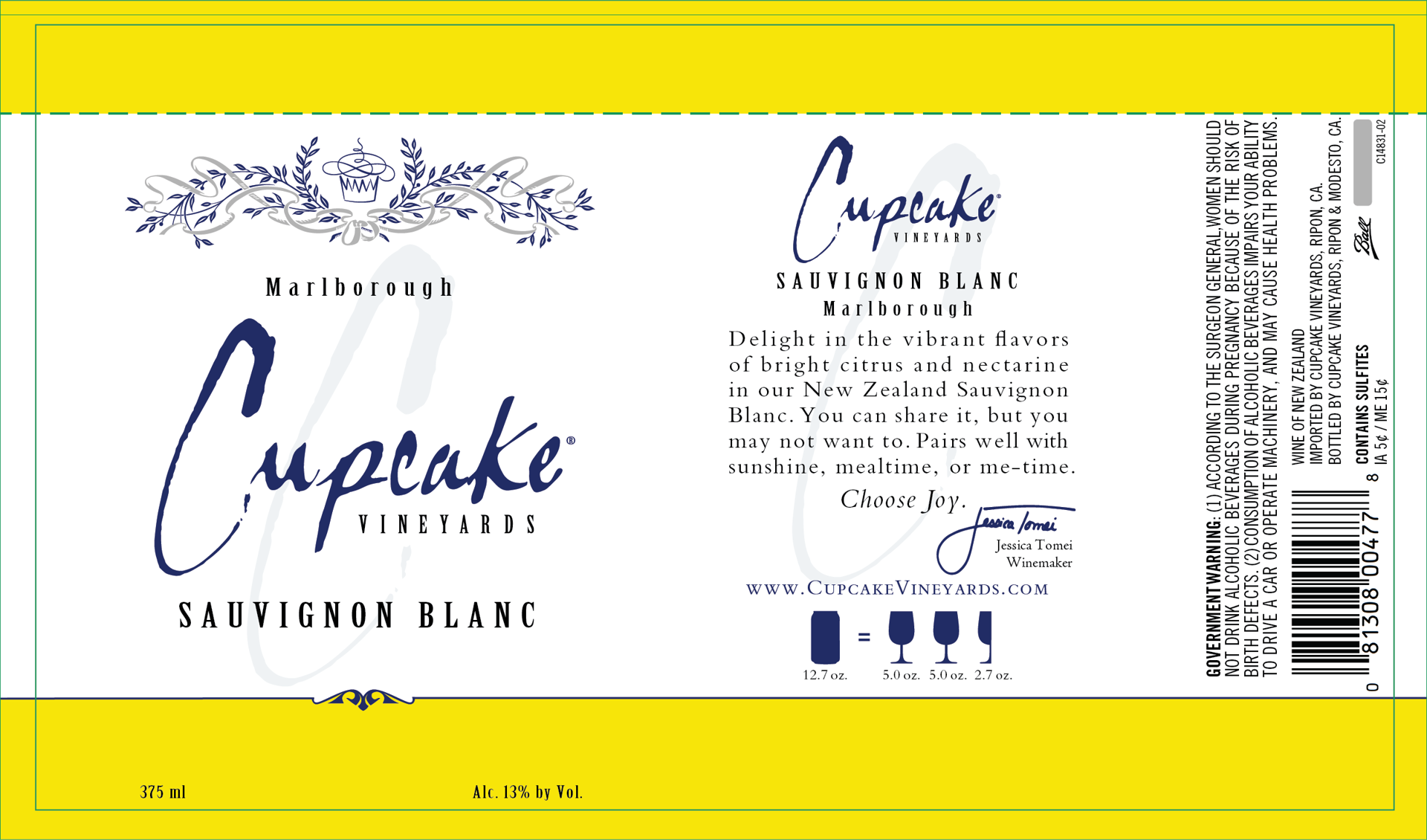 slide 2 of 5, Cupcake Vineyards Sauvignon Blanc, White Wine, Marlborough, New Zealand, 1 ct, 375ml Can, 375 ml