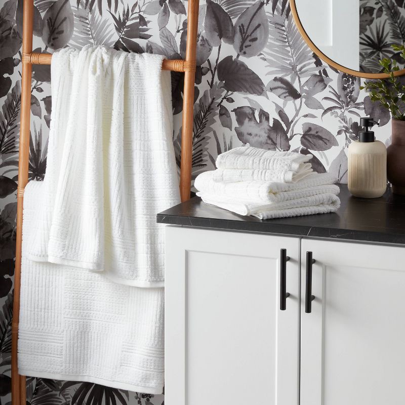 slide 2 of 9, 6pc Modern Bath Towels and Washcloths Set White - Threshold™: Cotton Terry, Fade-Resistant, OEKO-TEX Certified, 6 ct