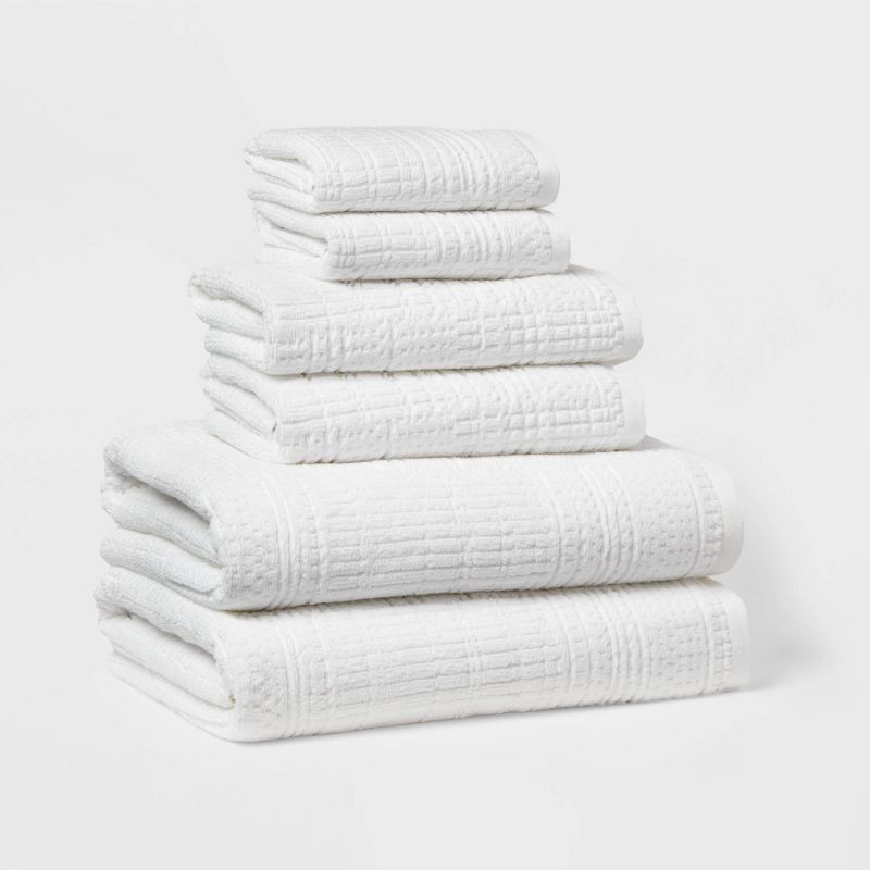 slide 1 of 9, 6pc Modern Bath Towels and Washcloths Set White - Threshold™: Cotton Terry, Fade-Resistant, OEKO-TEX Certified, 6 ct