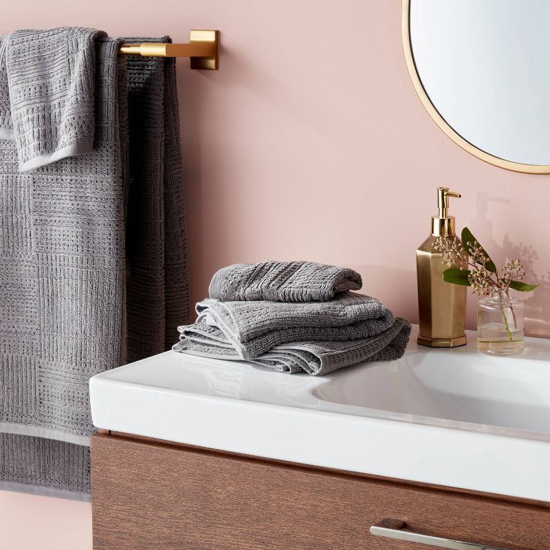 slide 2 of 9, 6pc Modern Bath Towels and Washcloths Set Light Gray - Threshold™, 6 ct