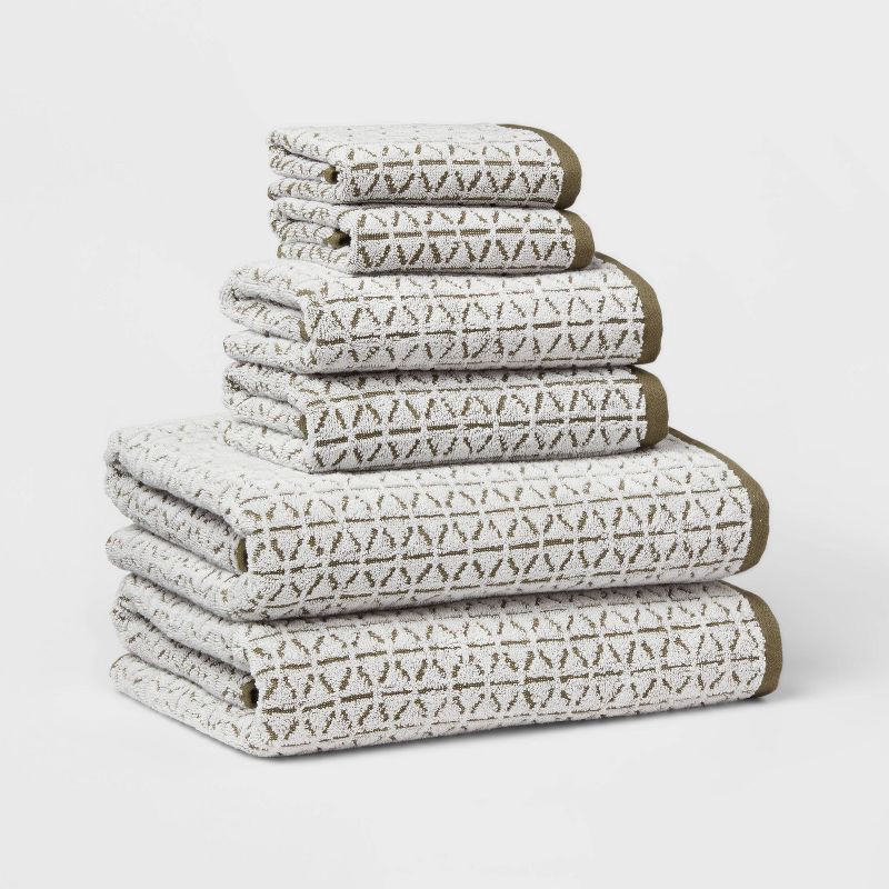 slide 1 of 9, 6pc Boho Bath Towels and Washcloths Set Dark Green - Threshold™: Cotton Terry, Heavyweight, OEKO-TEX Certified, 6 ct