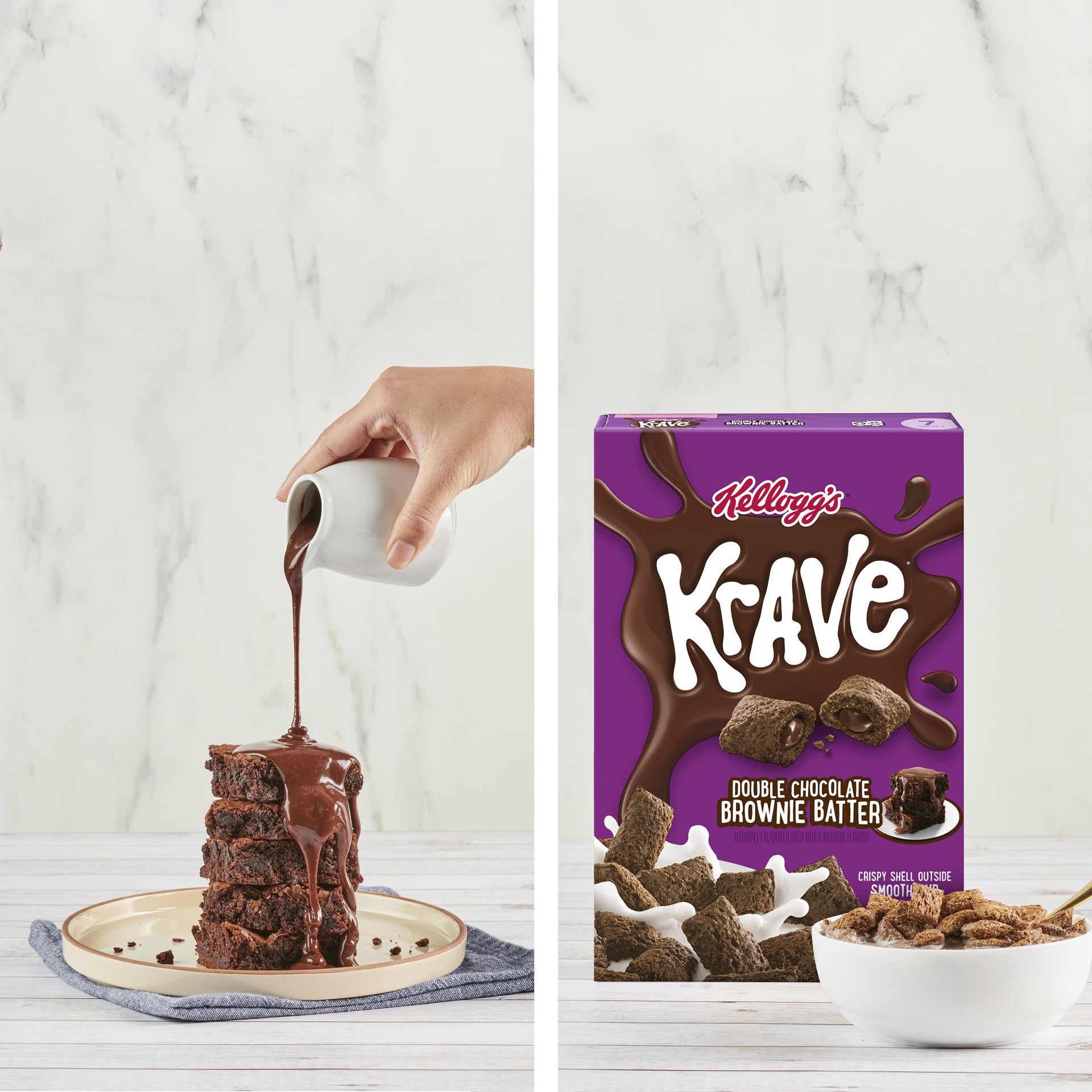 slide 4 of 5, Krave Kellogg's Krave Cold Breakfast Cereal, Chocolate Cereal, Kids Snacks, Double Chocolate Brownie Batter, 10.5oz Box, 10.5 oz