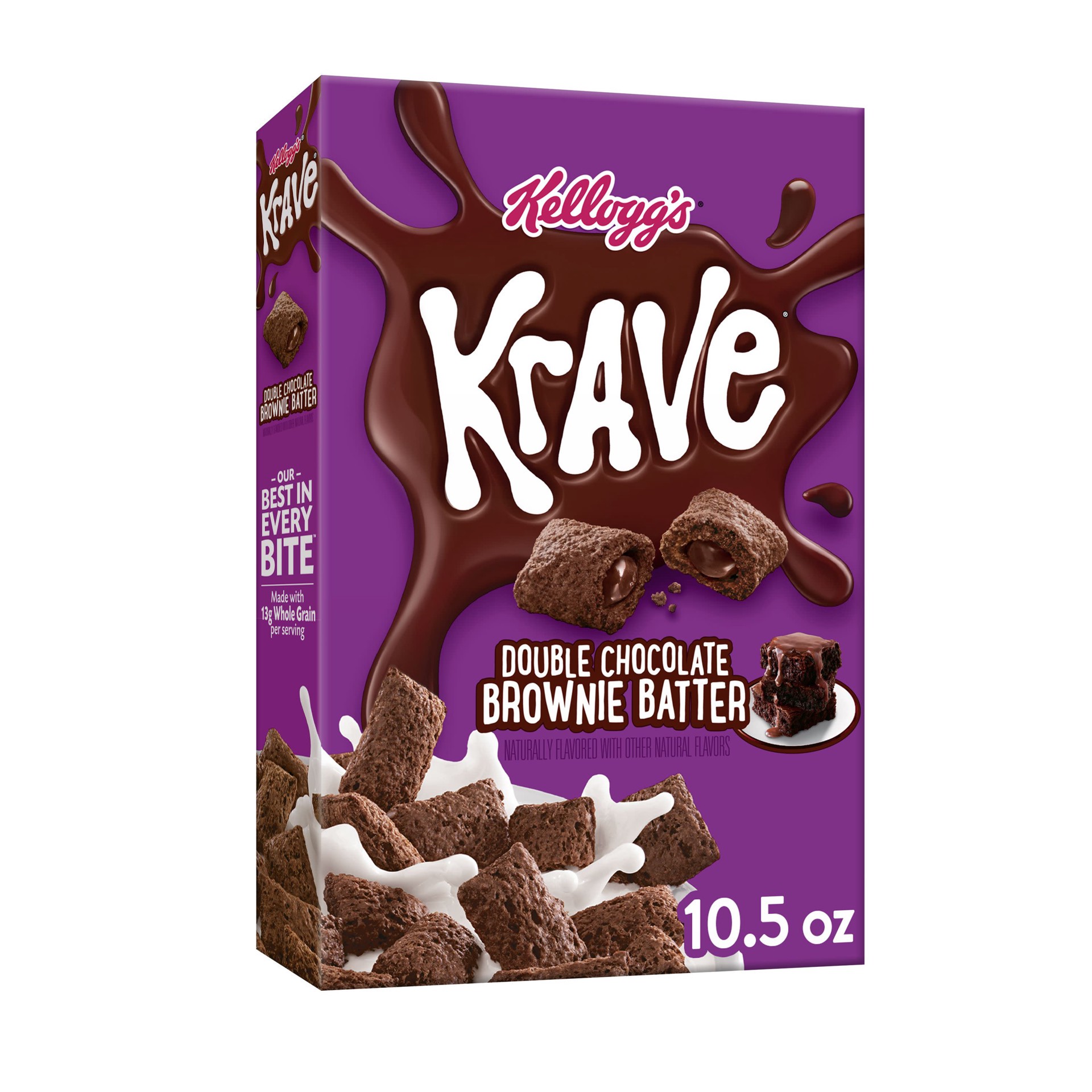 slide 1 of 5, Krave Kellogg's Krave Cold Breakfast Cereal, Chocolate Cereal, Kids Snacks, Double Chocolate Brownie Batter, 10.5oz Box, 10.5 oz