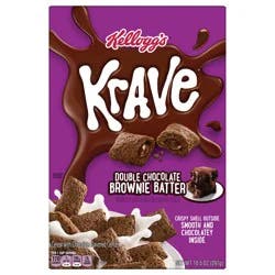 Kellogg's Krave Cold Breakfast Cereal, Chocolate Cereal, Kids Snacks, Double Chocolate Brownie Batter, 10.5oz Box