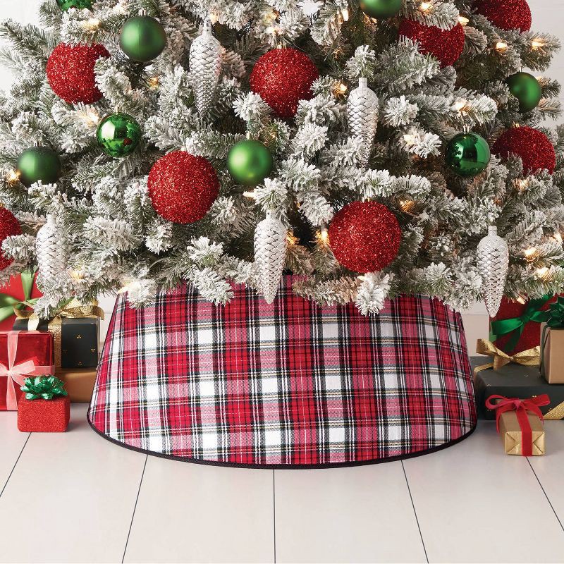 slide 3 of 3, 25" Roll-Up Plaid Fabric Christmas Tree Collar Red/White/Black - Wondershop™, 1 ct