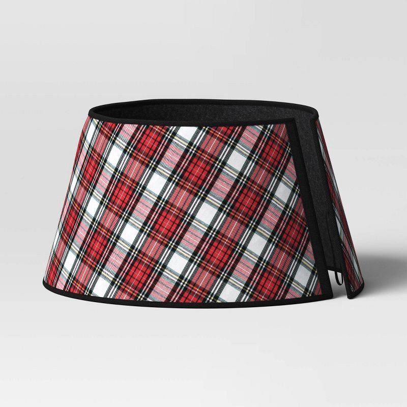 slide 1 of 3, 25" Roll-Up Plaid Fabric Christmas Tree Collar Red/White/Black - Wondershop™, 1 ct