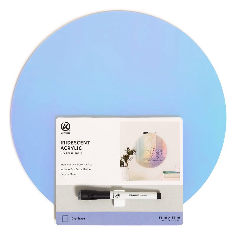 slide 6 of 7, U Brands 14" Round Acrylic Dry Erase Board Iridescent, 1 ct