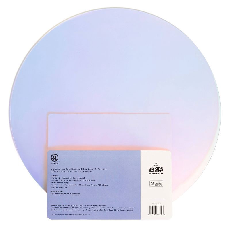 slide 3 of 7, U Brands 14" Round Acrylic Dry Erase Board Iridescent, 1 ct