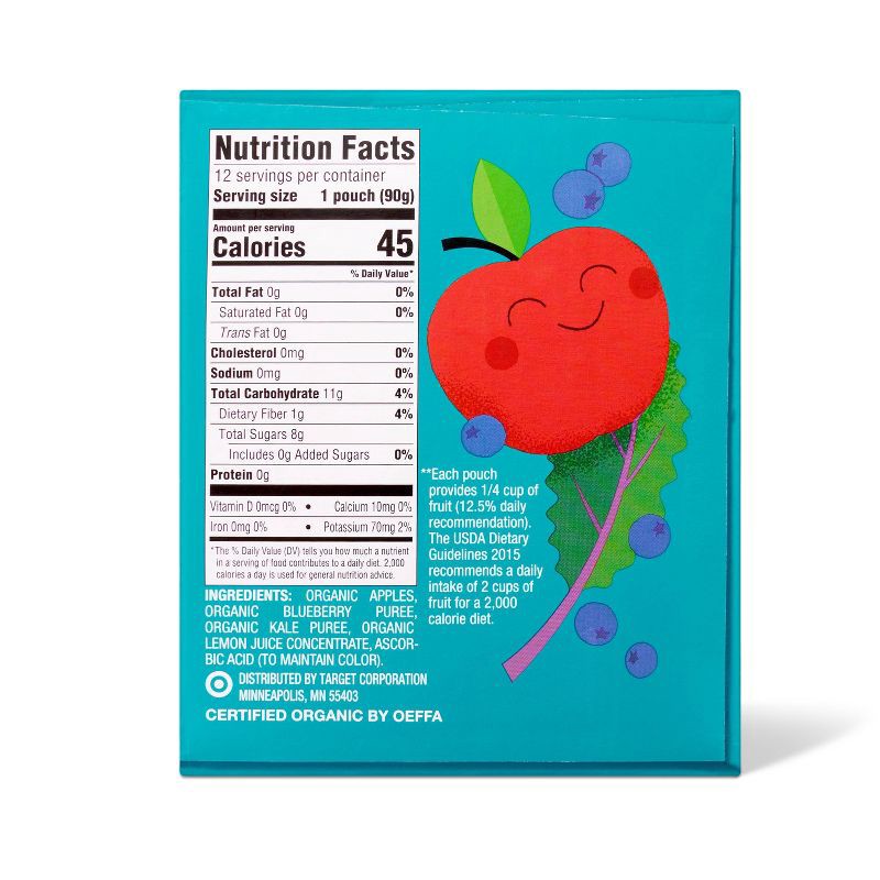 slide 2 of 4, Organic Apple Blueberry Kale Fruit & Vegetable Puree Applesauce Pouches - 38.04oz/12ct - Good & Gather™, 38.04 oz, 12 ct